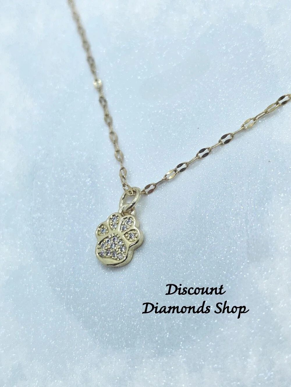 Dog & Cat Paw Print Clear White Diamond Pendant Necklace on  18K over 925 Silver